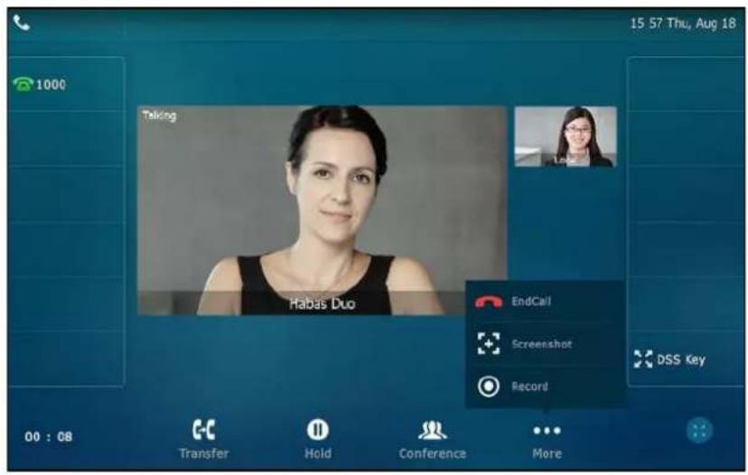15 57 Thu, Aug 18 1000 Talking Habas Duo EndCall Screenshot Record DSS Key 00 : 08 Transfer Hold Conference More