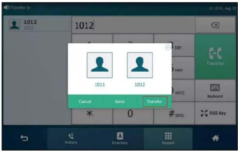 Transfer to 1012 1012 1011 1012 Cancel Send Transfer *. 0 #SEND History Directory Keypad DEF MNO WXYZ G-C Transfer Keyboard DSS Key