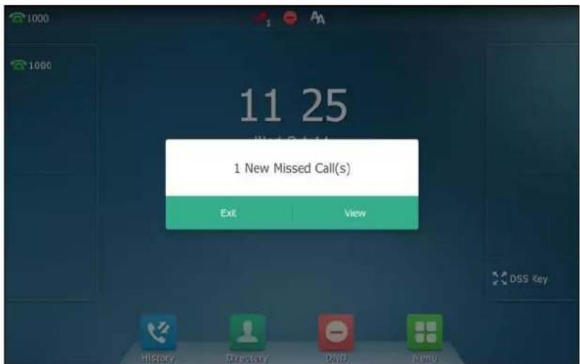 1000 1 25 1 New Missed Call(s) Exit View History Directory DVD Menu