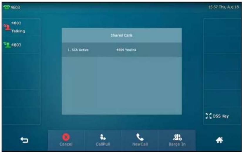 Shared Calls 1. SCA Active 4604 Yealink DSS Key Cancel CallPull NewCall Barge In
