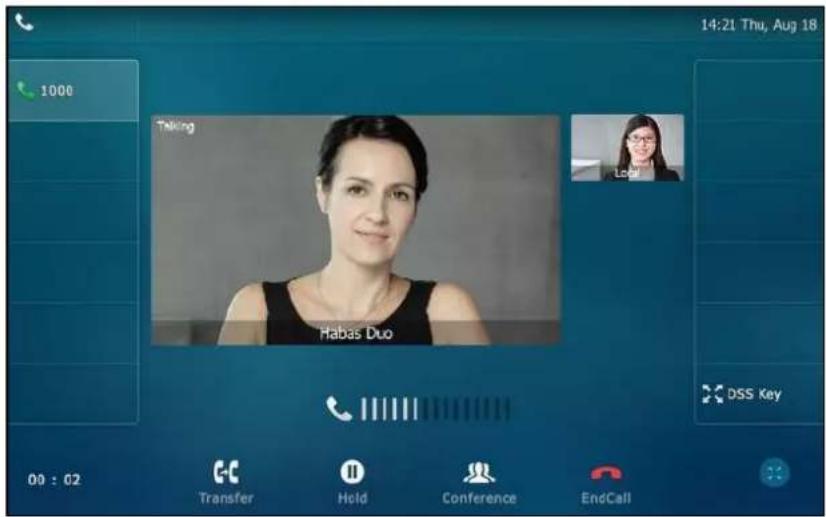 14:21 Thu, Aug 18 1000 Talking Local Habas Duo DSS Key 00 : 02 Transfer Hold Conference EndCall