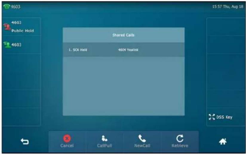 4603 15:57 Thu, Aug 18 4603 Public Hold 4603 Shared Calls 1. SCA Held 4604 Emailink DSS Key Cancel CallPull NewCall Retrieve