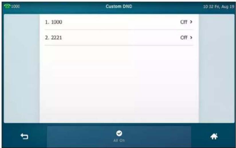 1000 Custom DND 10 02 Fri, Aug 19 1. 1000 Off > 2. 2221 Off >