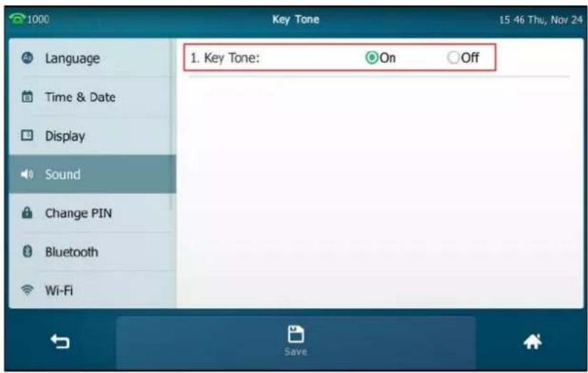1000 Key Tone 15:46 Thu, Nov 24 Language Time & Date Display Sound Change PIN Bluetooth Wi-Fi 1. Key Tone: On Off