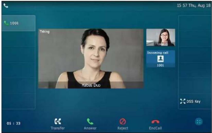 15 57 Thu, Aug 18 1000 Taking Incoming call 1001 DSS Key 05 : 33 Transfer Answer Reject EndCall