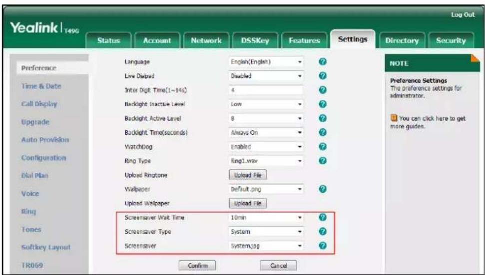 Yealink | 1490 Log Out Status Account Network DSSKey Features Settings Directory Security Preference Time & Date Call Display Upgrade Auto Provision Configuration Dial Plan Voice Ring Tones Softkey Layout TR069 Language English(English) ? Live Diabed Disabled ? Inter Digit Time(1-14s) 4 ? Backlight…