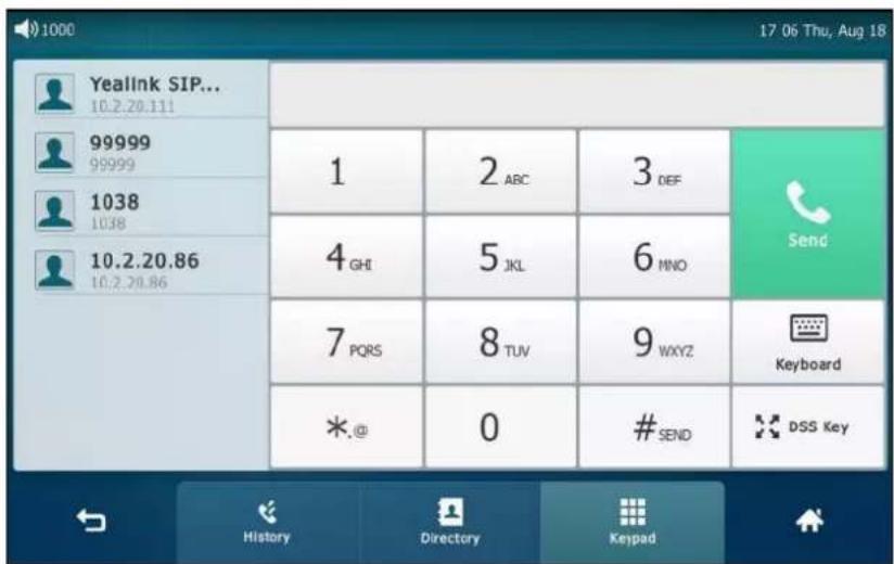 Yealink SIP... 10.2.20.111 99999 99999 1038 1038 10.2.20.86 10.2.20.86 1 2 ABC 3 DEF Send 4 GHI 5 JKL 6 MNO 7 PQRS 8 TUV 9WXYZ Keyboard *.@ 0 #SEND DSS Key History Directory Keypad