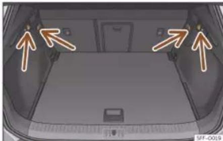 Top-down view of a car trunk with visible rear door and side-mounted sensors (no text or symbols)
