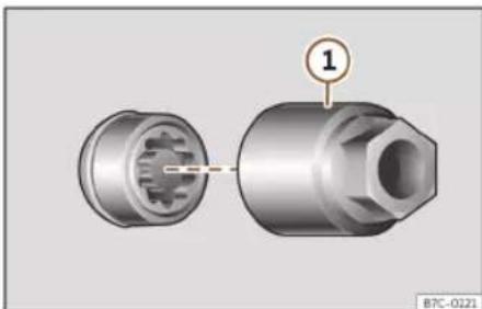 3D mechanical component diagram showing a cylindrical assembly with a hexagonal nut and internal gear-like structure (no text or symbols)