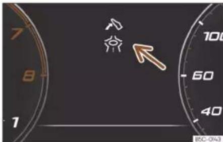 CNC speedometer display showing navigation and speed scale with directional arrows and a warning icon