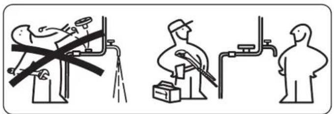 Illustration de trois scènes de travail différentes : un travailleur avec des outils barrés, un travailleur tenant un outil, et une personne en combinaison de protection (sans texte ni symboles)