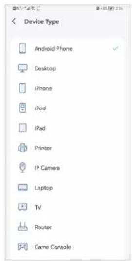 Device Type: Android Phone, Desktop, iPhone, iPod, iPad, Printer, IP Camera, Laptop, TV, Router, Game Console