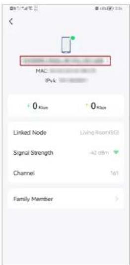 MAC IPv4 0 Kbps 0 Kbps Linked Node Living Room(SIG) Signal Strength -42 dBm Channel 161 Family Member