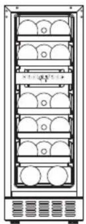 Front view of a multi-tiered refrigerator with multiple compartments (no visible text or labels)