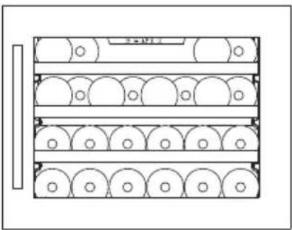 Technical line drawing of a multi-tiered storage unit or rack system with circular components (no text or symbols)