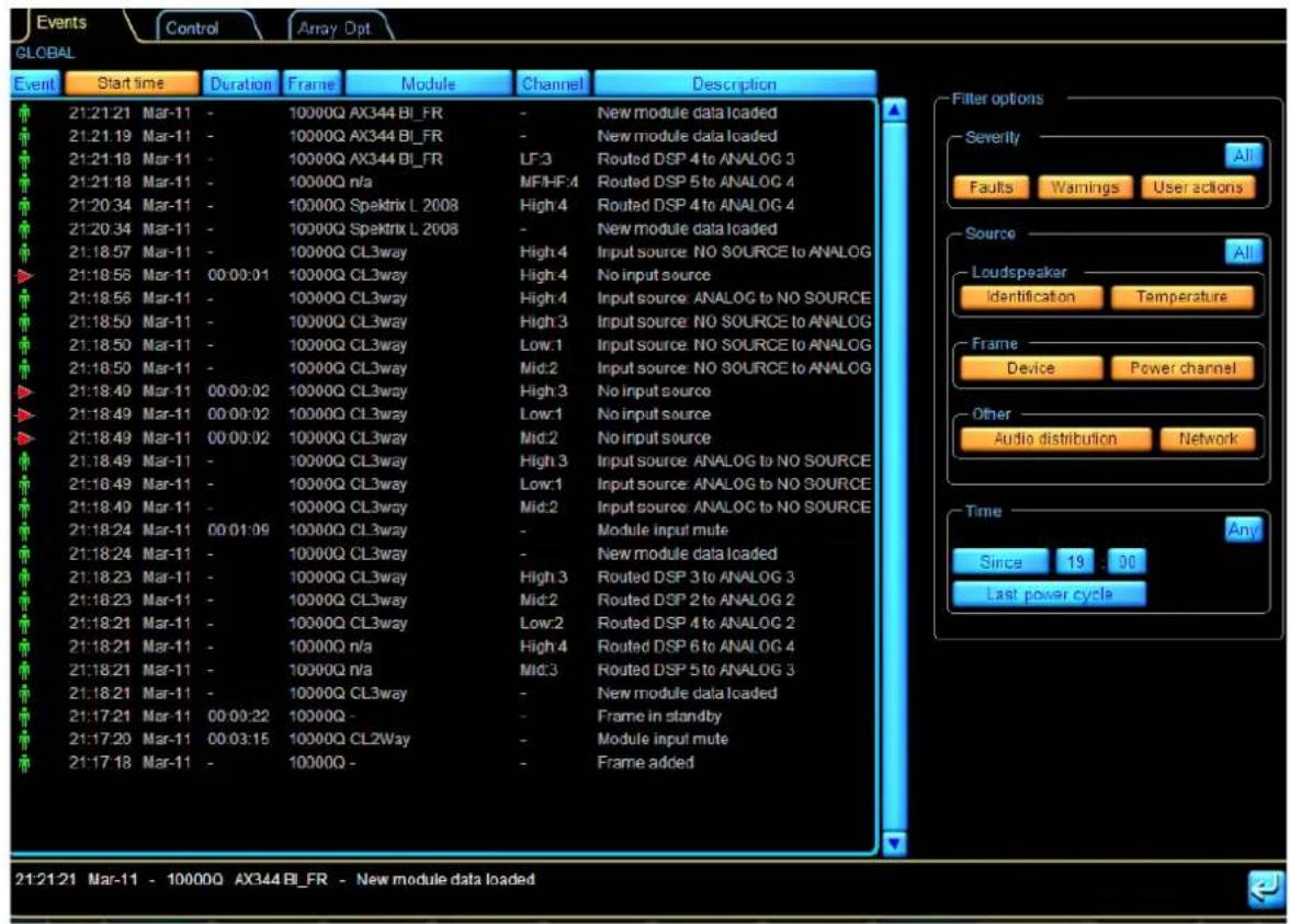 Events Control Array Dpt GLOBAL Event Start time Duration Frame Module Channel Description 21:21:21 Mar-11 - 10000Q AX344 BI_FR - New module data loaded 21:21:19 Mar-11 - 10000Q AX344 BI_FR - New module data loaded 21:21:18 Mar-11 - 10000Q AX344 BI_FR LF:3 Routed DSP 4 to ANALOG 3 21:21:18 Mar-11 -…
