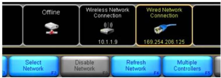 Offline Wireless Network Connection 10.1.1.9 Wired Network Connection 169.254.206.125 Select Network Disable Network Refresh Network Multiple Controllers