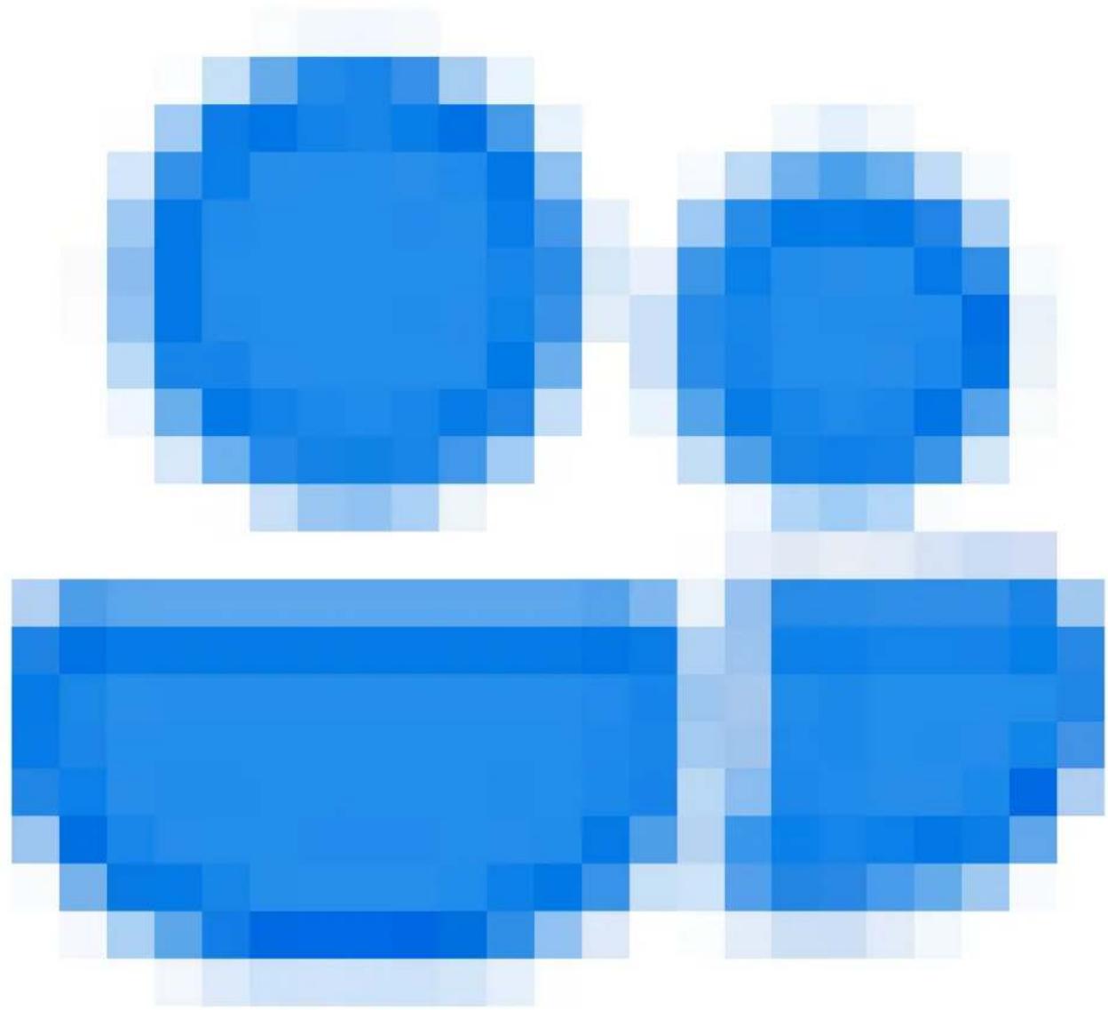 Abstract pixelated blue shapes on white background, no text or symbols present