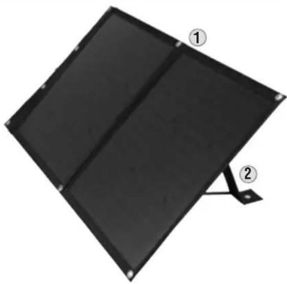Black rectangular solar panel with two labeled parts (① and ②), no text or symbols present.
