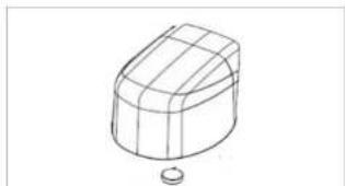 Line drawing of a 3D cylindrical object with grid lines and a small circular base (no text or symbols)