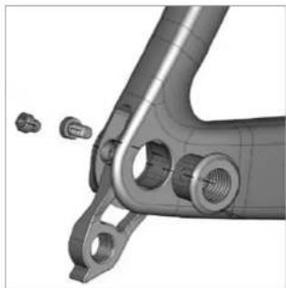 3D mechanical component with threaded connectors and mounting holes (no visible text or symbols)