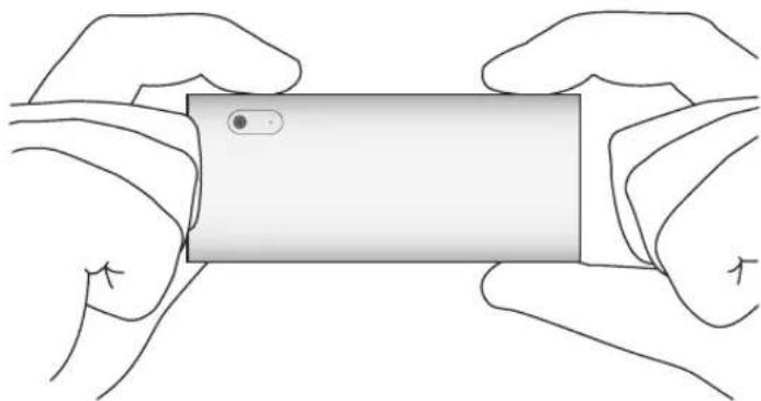 Illustration of two hands holding a smartphone (no text or symbols visible)