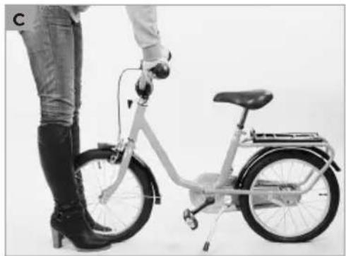 Person standing beside a bicycle with a side seat, no visible text or symbols