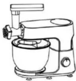 Line drawing of a kitchen electric mixer with handle and control panel (no text or symbols)