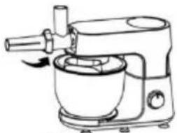 Line drawing of a kitchen mixer with handle and bowl (no text or symbols)
