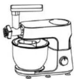 Line drawing of a modern kitchen mixer with a bowl and handle (no text or symbols)