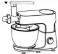 Line drawing of a kitchen mixer with handle and bowl (no text or symbols)