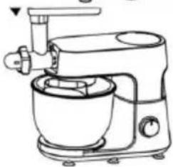 Line drawing of a kitchen mixer with handle and bowl (no text or symbols)