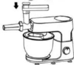Line drawing of a kitchen mixer with a bowl and handle (no text or symbols)
