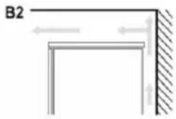 Simple line drawing of a corner structure with hatched shading and dimension arrows (no text or symbols)