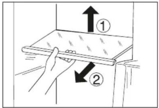 Diagram showing two hands holding a tablet with arrows indicating movement or force, labeled ① and ②.