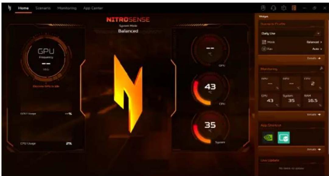 ACER Nitro V 15 - L'écran principal de NitroSense - 1