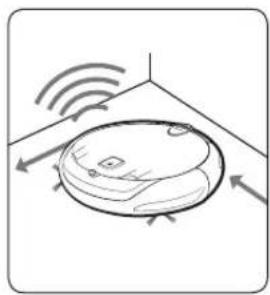 Diagram of a smart home with wireless signal waves and a circular device (no text or symbols)