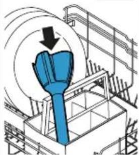 Illustration of a blue industrial machine with a downward arrow indicating motion (no text or symbols).