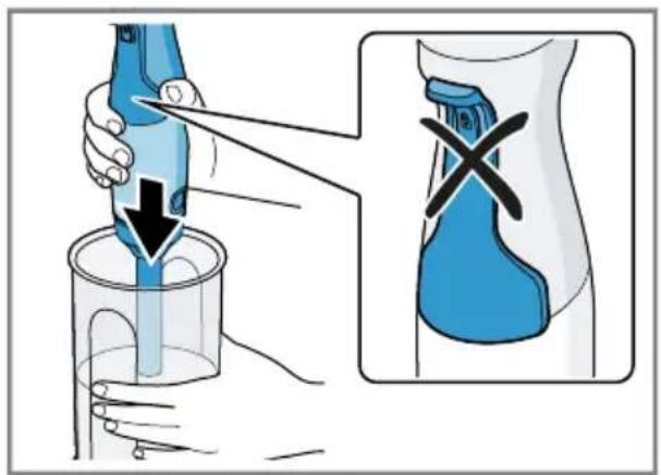 Medical illustration showing a hand using a tool to lift a blue liquid in a beaker, with an inset showing a cross mark on the leg.