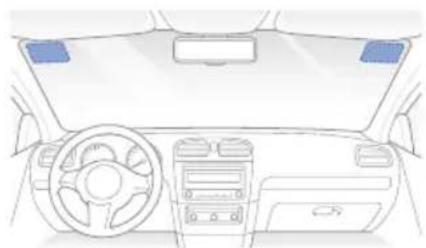 Front view line drawing of a car dashboard and steering wheel (no text or symbols).