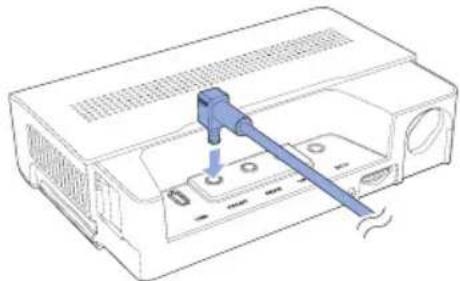 Line drawing of a device with a blue tool inserted into a housing (no text or symbols)