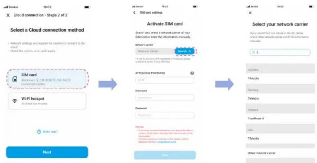 Cloud connection - Steps 2 of 2 Select a Cloud connection method • Network settings are required for cameras to connect to the cloud • Check the camera is on and nearby SIM card Rockville, CT, CM18061E, CM18061E connected modules Wi-Fi hotspot All check free modules Next Activate SIM card Search and…