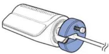 Illustration of a mechanical device with a blue housing and a black handle, showing internal components (no text or symbols).