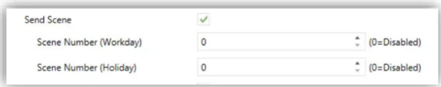 Send Scene Scene Number (Workday) 0 (0=Disabled) Scene Number (Holiday) 0 (0=Disabled)