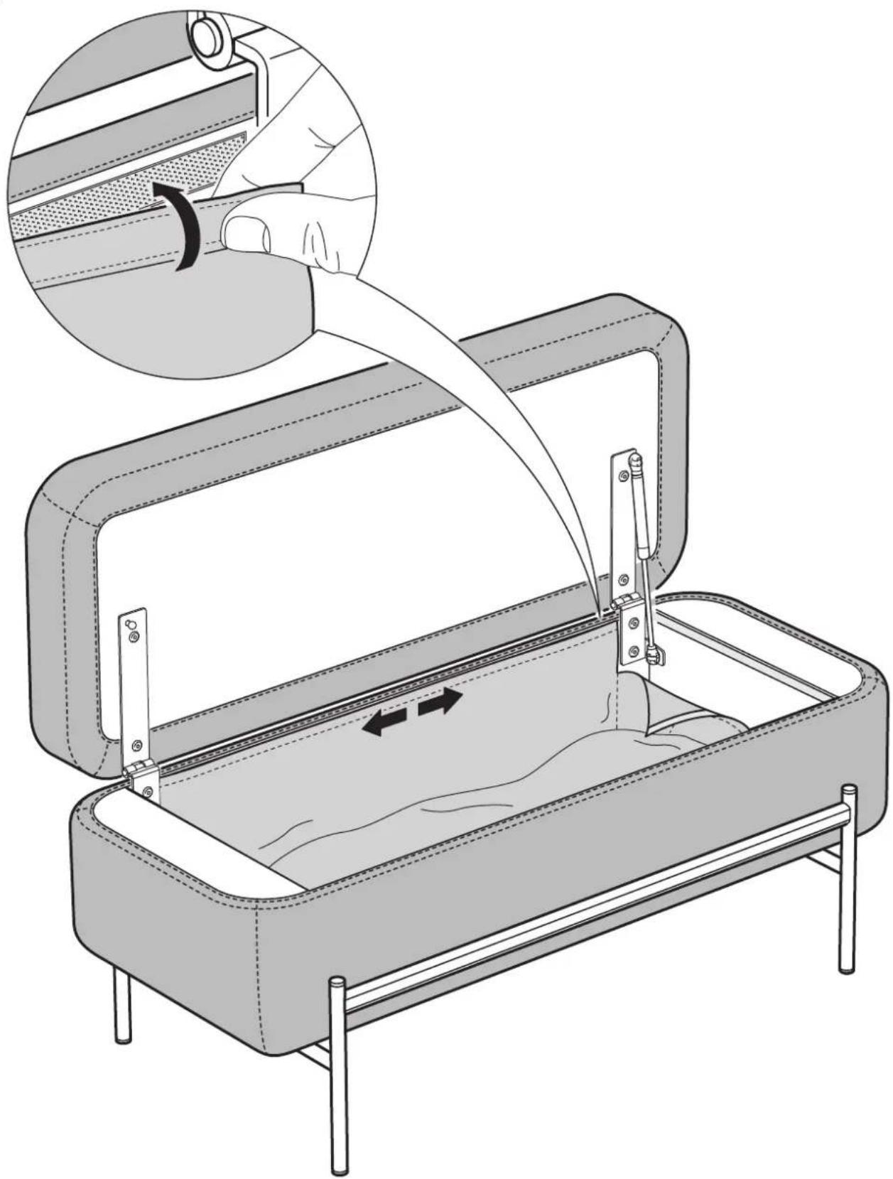 Illustration of a hand using a tool to lift a material inside a rectangular container, showing internal movement and fluid flow (no text or symbols)