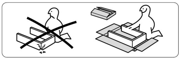 Illustration showing two bird silhouettes with crossed-out boxes and a separate box, no text or symbols present.