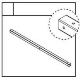 Technical line drawing of a mechanical part with a cylindrical rod and a dashed inset showing a bracket (no text or symbols)