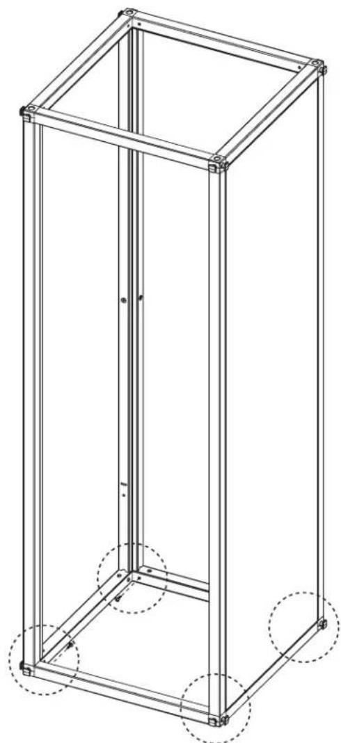 Technical line drawing of a rectangular frame structure with dashed circular annotations at the bottom (no text or symbols present)
