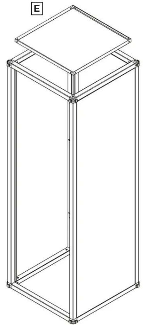 Isometric line drawing of a multi-story rectangular frame structure with a square top panel, no text or symbols present.