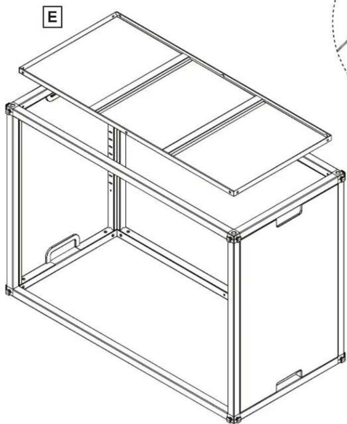 Technical line drawing of a two-tiered modular device with mounting brackets and structural supports (no text or symbols)